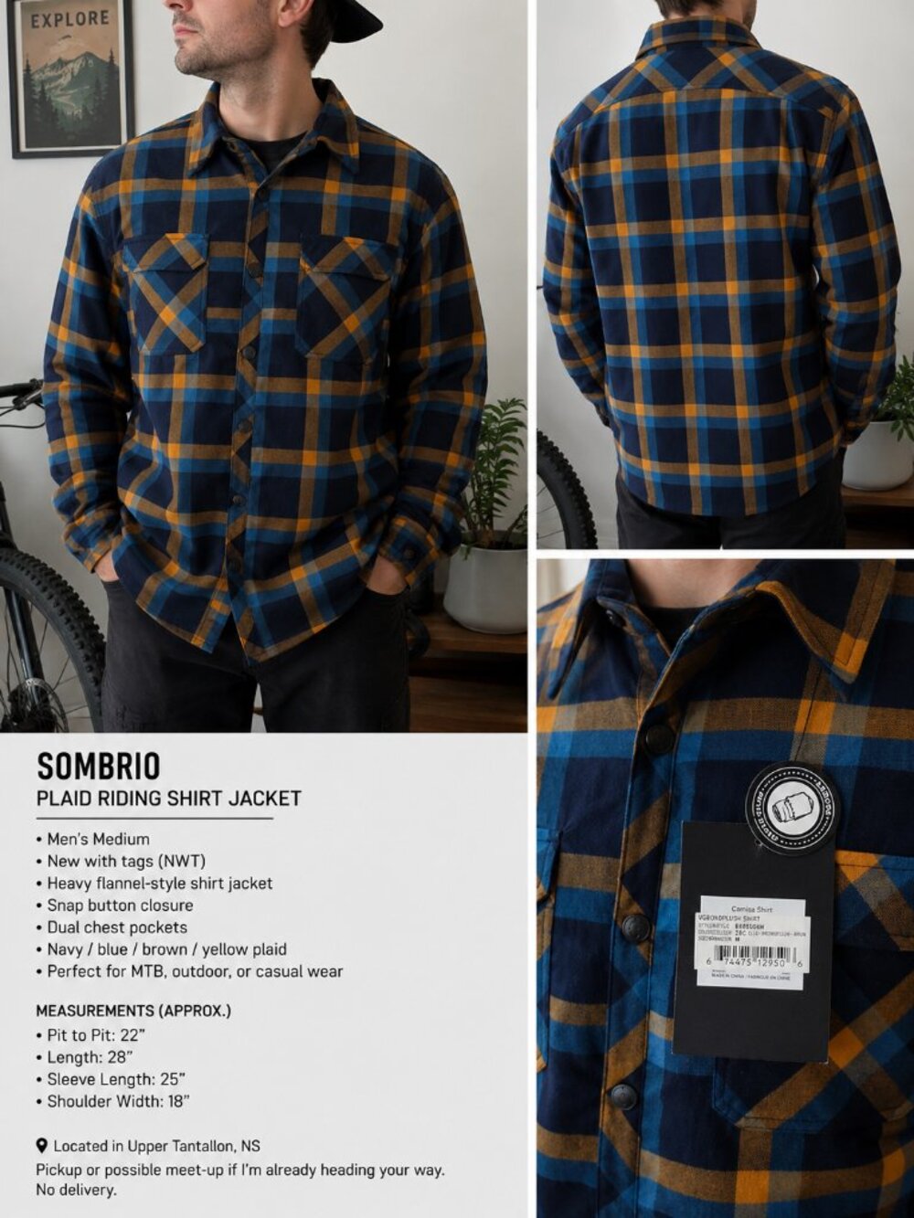 🔥 NWT Sombrio Plaid Riding Shirt Jacket – Men’s Medium – MTB / Outdoor Style 🔥